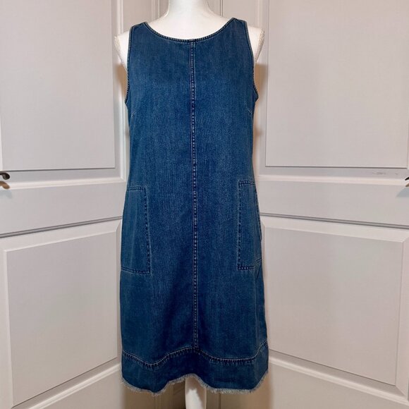 J. Jill 100% cotton, Sleeveless Denim Midi Dress, Size Small, Tie Back - Picture 2 of 12